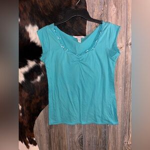 Y2K Aeropostale size large juniors fit blue beaded neck top